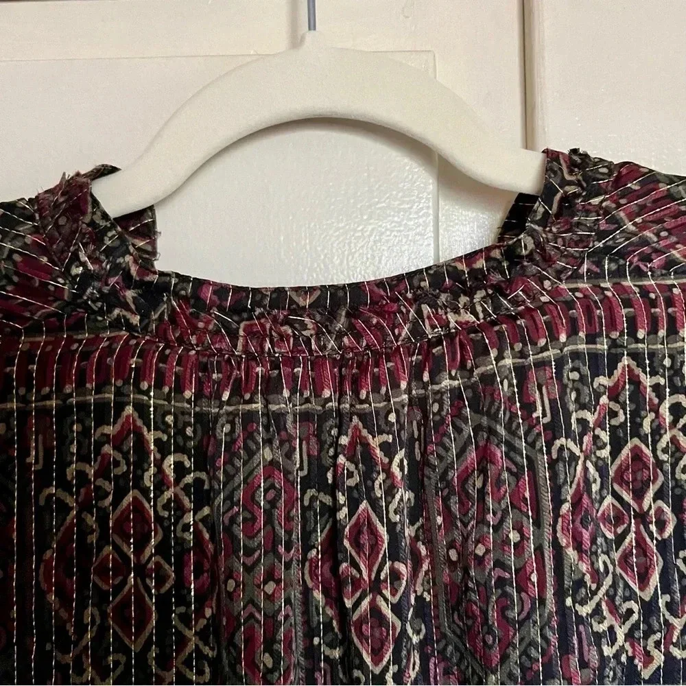 Frame Paisley Metallic‎ Silk Long Sleeve Mini Dress Size Small